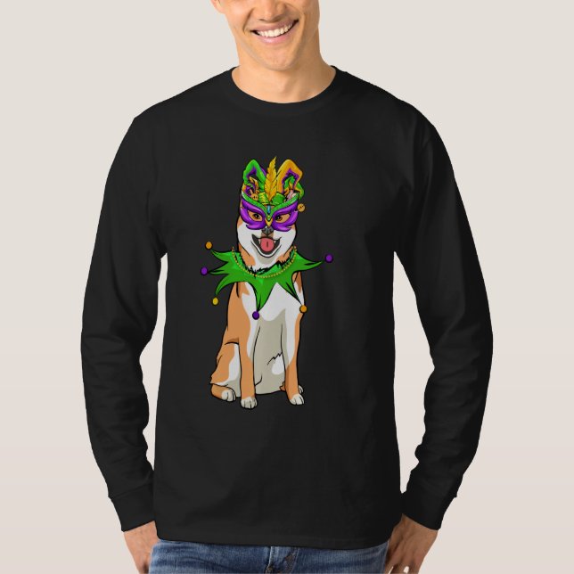 Camiseta Shiba Inu Perro Mardi Gras Mask Gorra Bebe Funny C (Anverso)