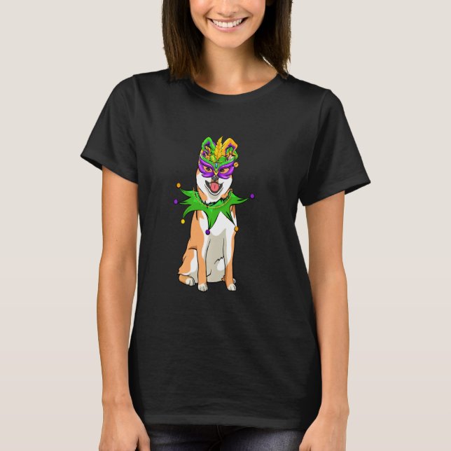 Camiseta Shiba Inu Perro Mardi Gras Mask Gorra Bebe Funny C (Anverso)