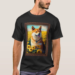 Camiseta Shiba Inu Pintando Flor De Girasol Flor Madre Flor