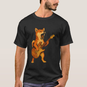 Camiseta Shiba Inu tocando guitarra eléctrica