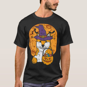 Camiseta Shiba Inu Witch Moon Jack O Lantern Halloween Japo