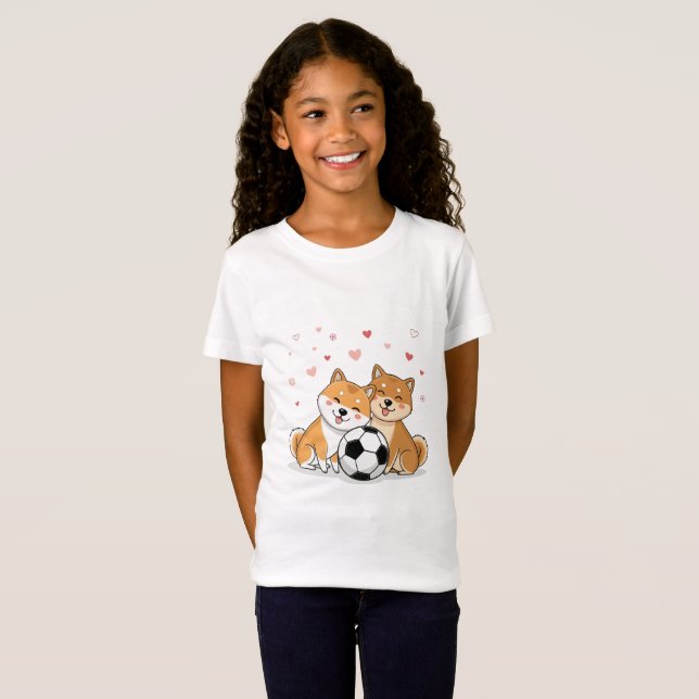 Camiseta Shiba Inu with soccer ball for Valentine's Day (Anverso completo)
