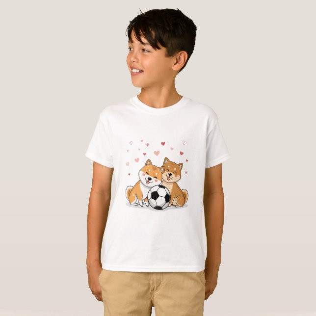 Camiseta Shiba Inu with soccer ball for Valentine's Day (Anverso completo)