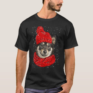 Camiseta Shiba Inus Red Winter Gorras Navidades Scarf Dog