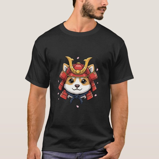 Camiseta shiba samurai face, japanese warrior armor (Anverso)