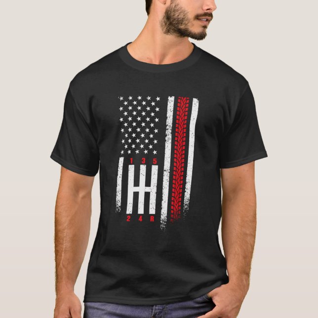 Camiseta Shift Mechans Race Car Bandera Americana Julio 4 (Anverso)