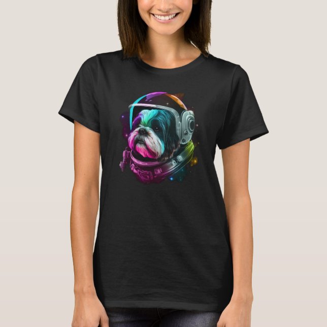 Camiseta Shih Tzu Astronaut Dog in Outer Space Cosmic Plane (Anverso)