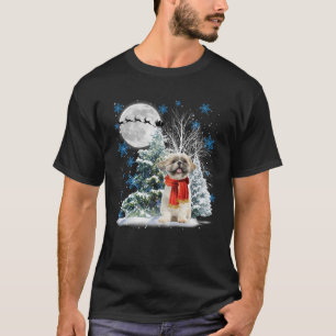 Camiseta Shih Tzu bajo la luz de la luna Navidades de la ni