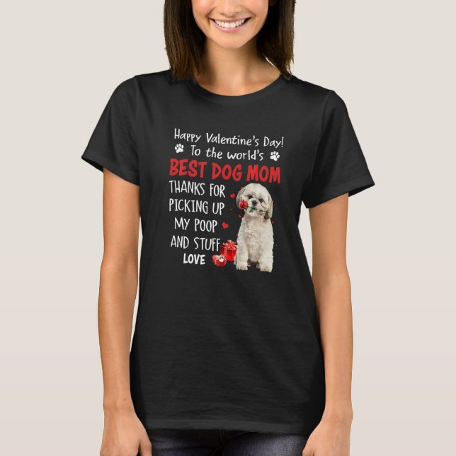 Camiseta Shih Tzu Best Dog Mom Valentines Day Funny Puppy D (Anverso)