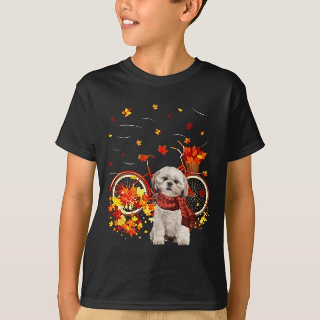Camiseta Shih Tzu Bike Otoño Hoja de Perro Caer Diversión C (Anverso)