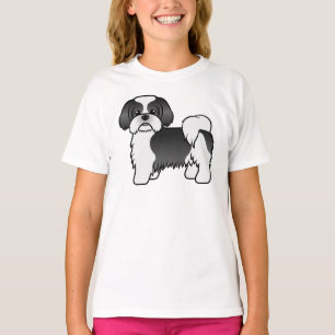 Camiseta Shih Tzu blanco y negro perro de dibujos animados