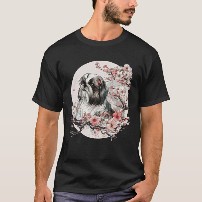 Camiseta Shih Tzu Cherry Blossom Perro Raza Sakura Japonesa (Anverso)