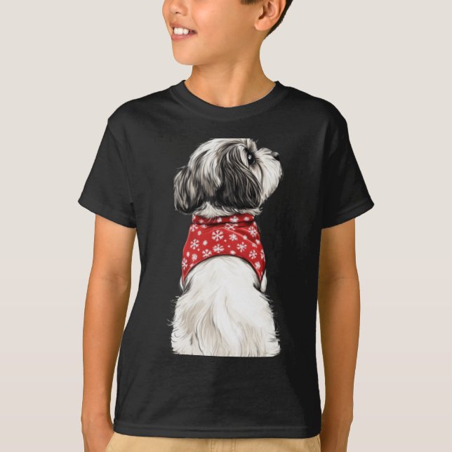 Camiseta Shih Tzu Christmas Lights Dog Lover Xmas Pajama Pu (Anverso)