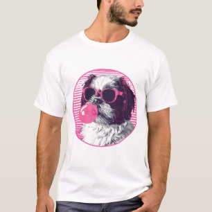 Camiseta Shih Tzu con gafas de sol y chicle rosa