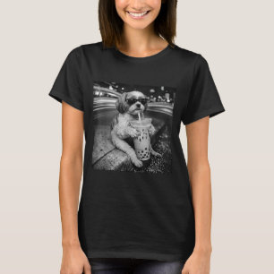Camiseta Shih tzu divertido bebiendo café helado amantes de