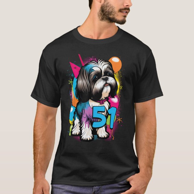 Camiseta Shih Tzu Dog 51 cumpleaños Fiesta temática 51 año (Anverso)