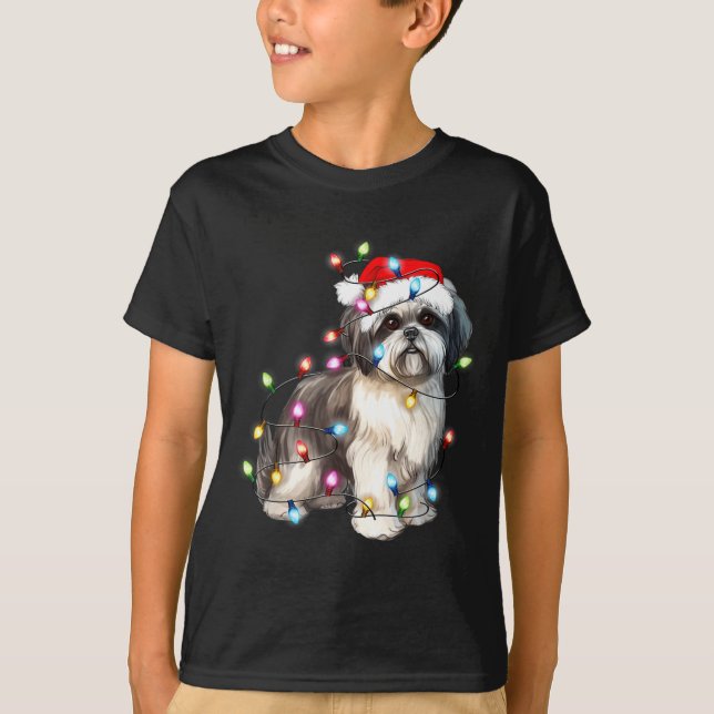 Camiseta Shih Tzu Dog Christmas Lights Xmas Cute  (Anverso)