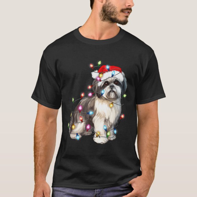 Camiseta Shih Tzu Dog Christmas Lights Xmas Cute  (Anverso)