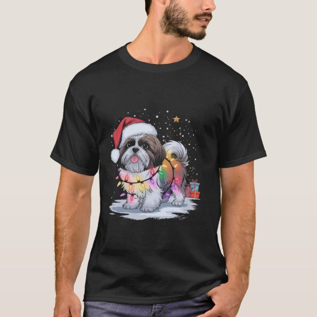 Camiseta Shih Tzu Dog Christmas Tree Light (Anverso)
