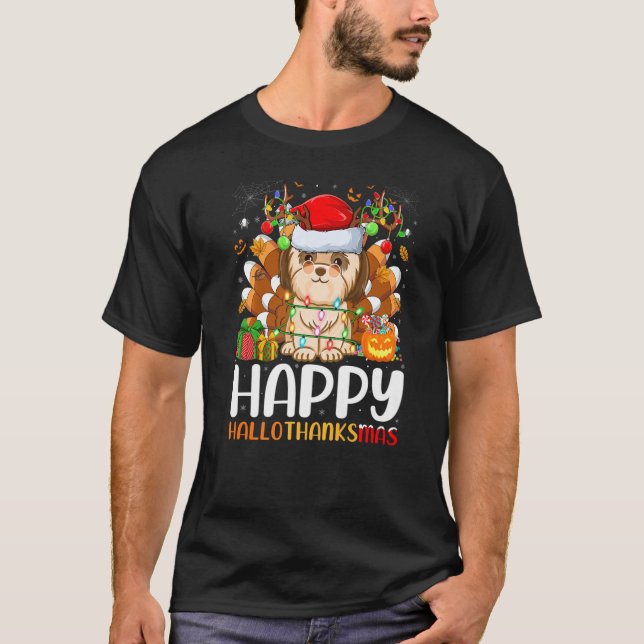 Camiseta Shih Tzu Dog  Halloween Christmas Happy Hallothank (Anverso)