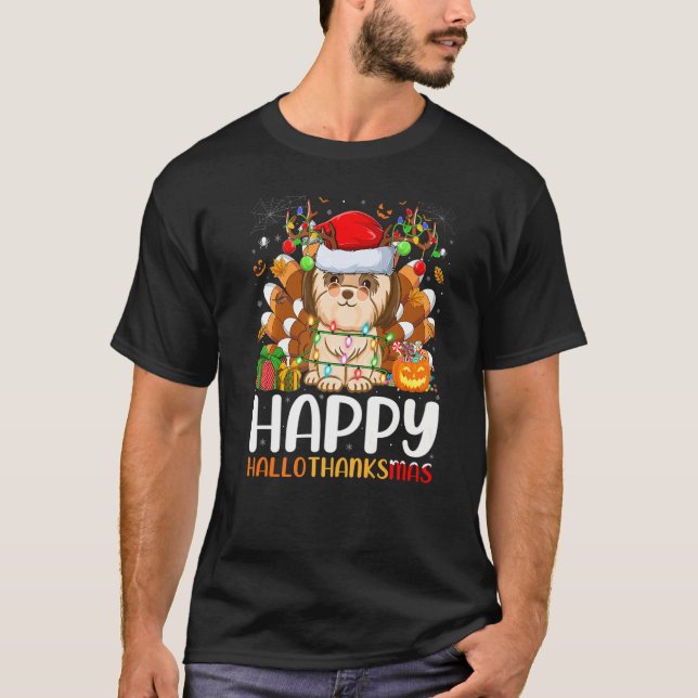 Camiseta Shih Tzu Dog Halloween Navidades Felices Hallograc (Anverso)