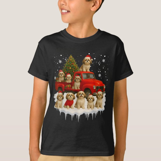 Camiseta Shih Tzu Dog Red Truck Christmas Tree Santa Ugly X (Anverso)