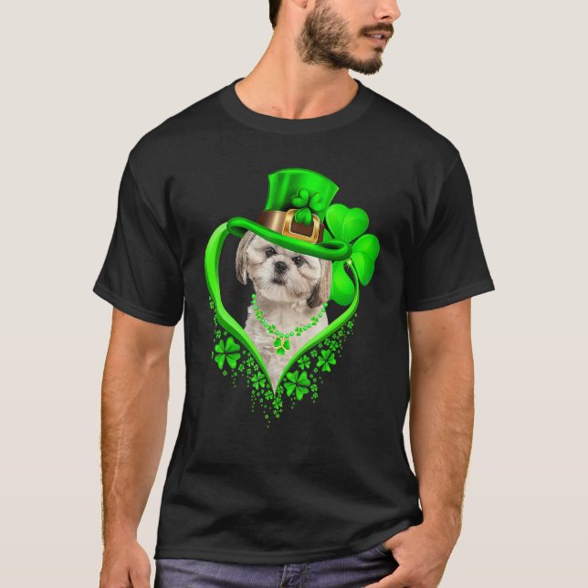 Camiseta Shih Tzu Dog St Patricks Day Lover Irish Shamrock (Anverso)
