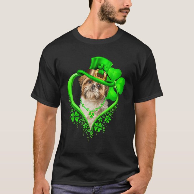 Camiseta Shih Tzu Dog St Patricks Day Lover Irish Shamrock_ (Anverso)