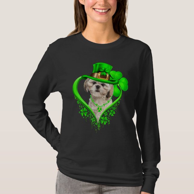 Camiseta Shih Tzu Dog St Patricks Day Lover Irish Shamrock (Anverso)