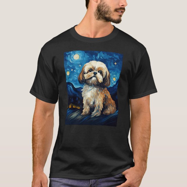 Camiseta Shih Tzu Dog Starry Night Van Gogh Art Lover (Anverso)