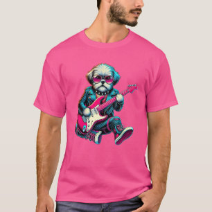 Camiseta Shih Tzu Electric Guitar Funny Dog Rock Band Music