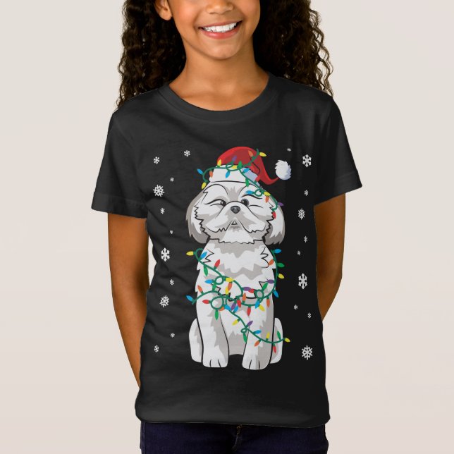 Camiseta Shih Tzu Envuelto En Navidades Ilumina Perro (Anverso)