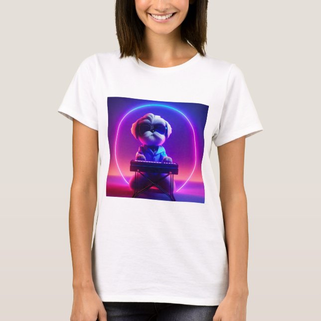 Camiseta Shih Tzu jugando al piano (Anverso)
