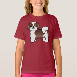Camiseta Shih Tzu marrón y blanco de dibujos animados lindo