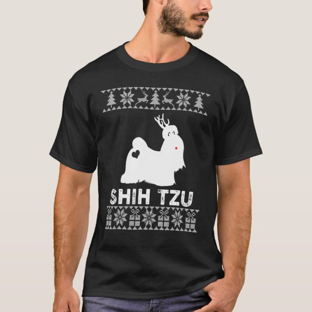 Camiseta Shih Tzu Mascota de perro dueño reno Navidades feo (Anverso)