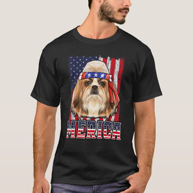 Camiseta Shih Tzu Merica 4 de julio Bandera Patriótica de P (Anverso)
