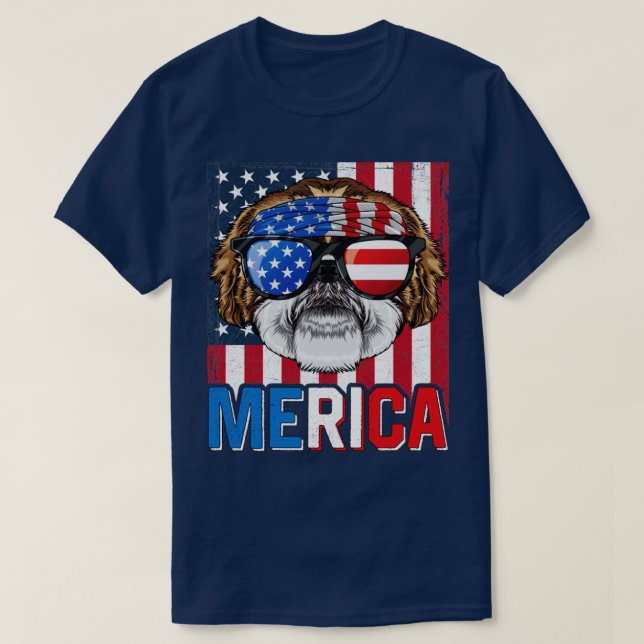 Camiseta Shih Tzu Merica 4 de julio Perro Puppy Pat norteam (Diseño del anverso)