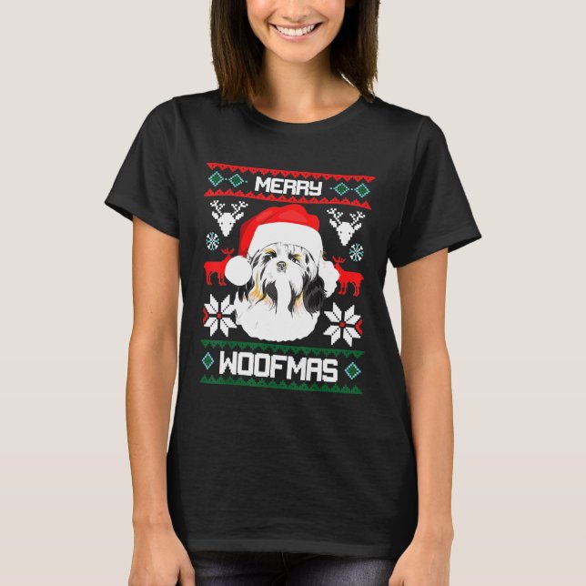 Camiseta Shih Tzu Merry Woofmas Para Navidades Perro León X (Anverso)