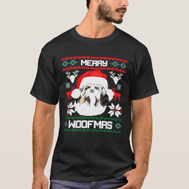 Camiseta Shih Tzu Merry Woofmas Para Navidades Perro Navida (Anverso)
