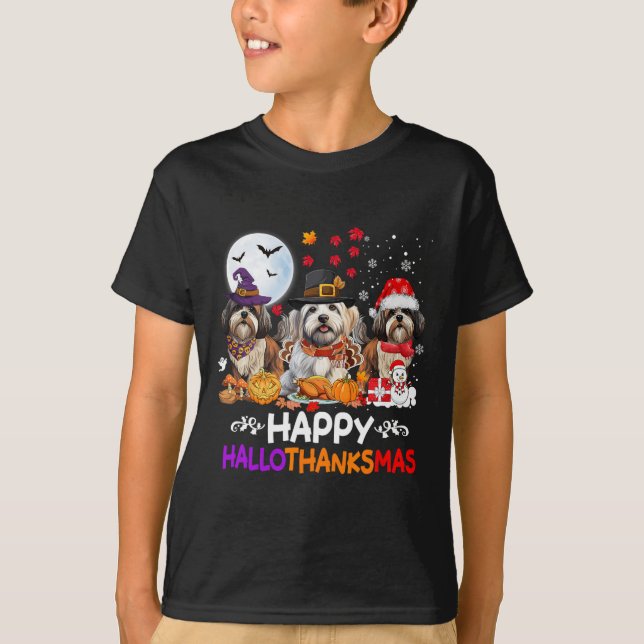 Camiseta Shih Tzu Navidades de perros felices Hallothankmas (Anverso)