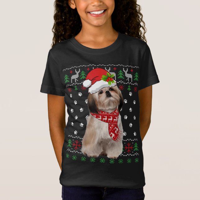 Camiseta Shih Tzu, Navidades sudorosos, Perro Cachorro, Nav (Anverso)