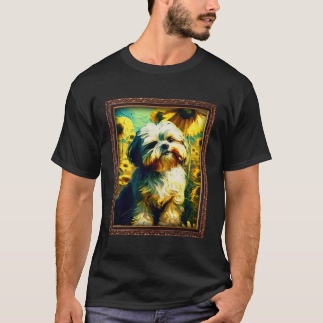 Camiseta Shih Tzu Painting Sunflower Flower Mom Women Flora (Anverso)