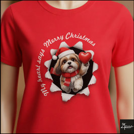 Camiseta Shih Tzu Puppy Christmas Heart Scarf