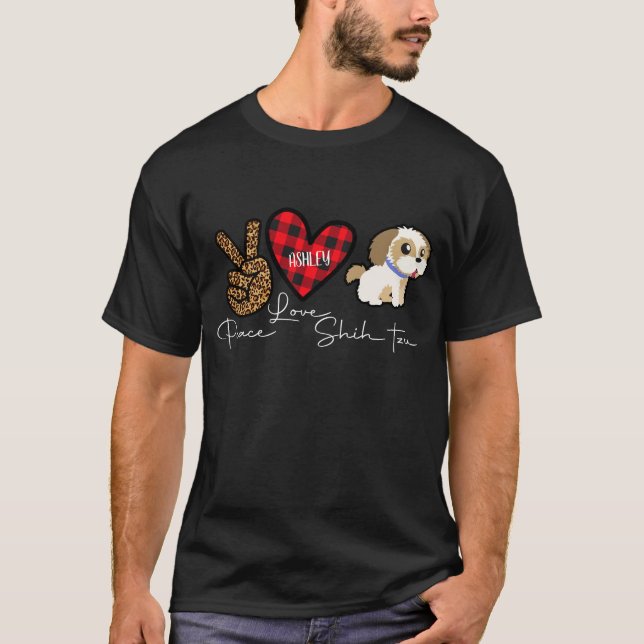 Camiseta Shih tzu puso paz al perro adorado por la paz (Anverso)