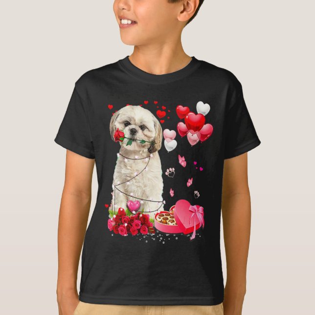 Camiseta Shih Tzu Rose Heart Happy Valentine Day Dog Mom  (Anverso)
