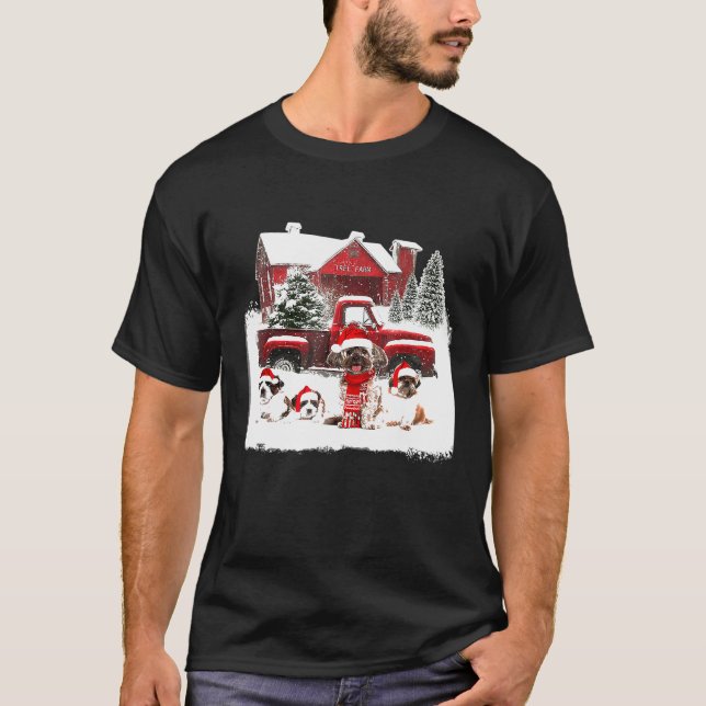 Camiseta Shih Tzu Santa Hat Red Truck Tree Farm Navidades (Anverso)