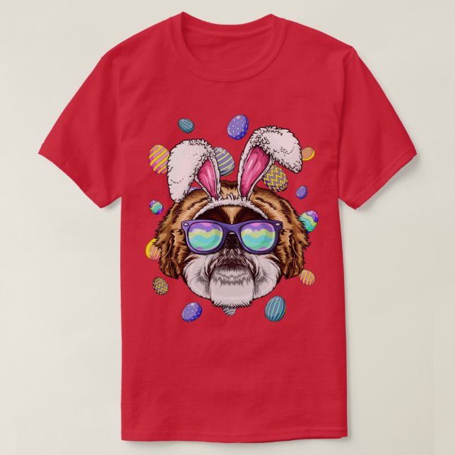 Camiseta Shih Tzu Semana Santa Bunny Ears Dog Gracioso Huev (Diseño del anverso)