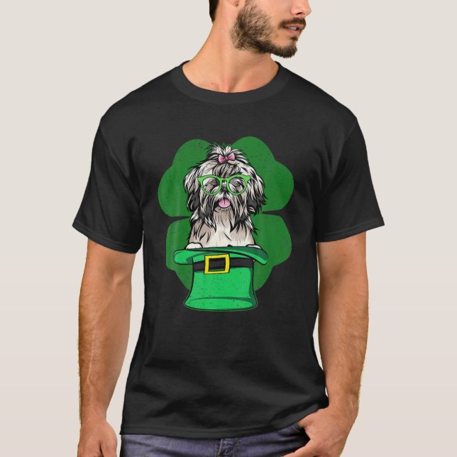Camiseta Shih Tzu Shamrock Gorra Verde St Patric (Anverso)