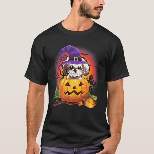 Camiseta Shih Tzu Witch Pumpkin Halloween Perro Lover Costu (Anverso)