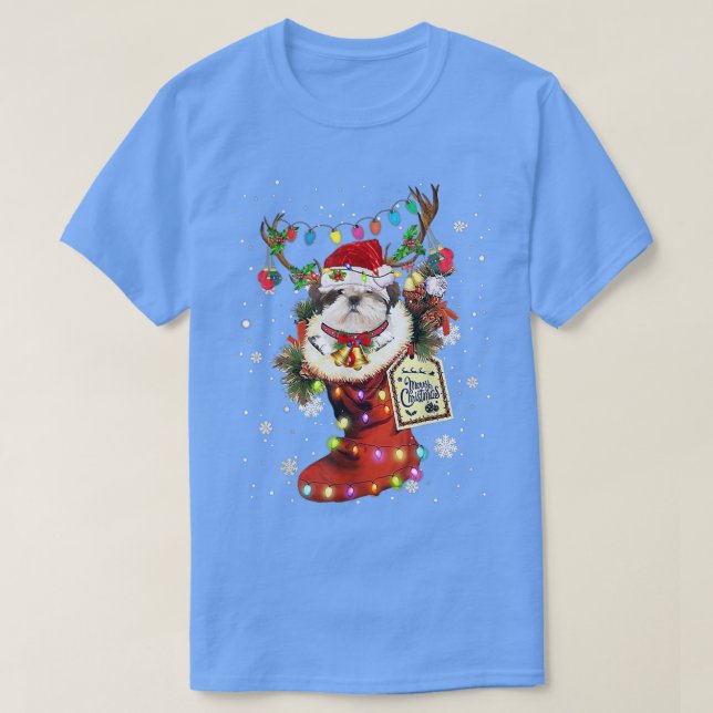 Camiseta Shih Tzu Xmas Navidades de arranque chocan la niev (Diseño del anverso)